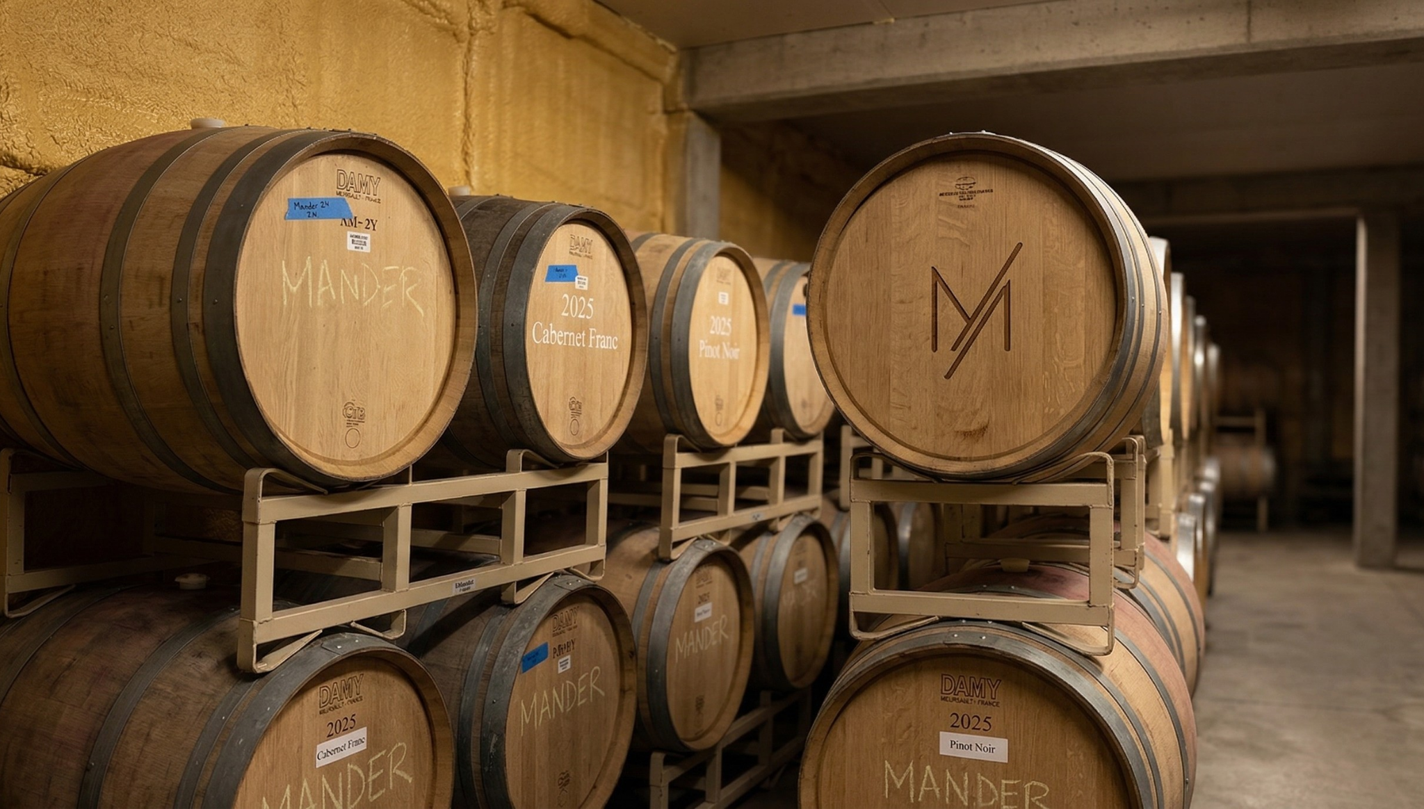 Oak barrels in the cellar